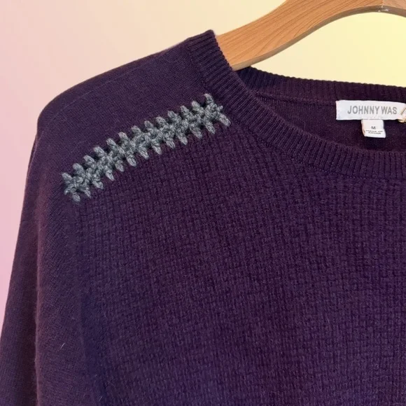 NWT Johnny Was Mishika Waffle Pullover Med Wool/Cashmere Purple Sweater - Picture 3 of 8